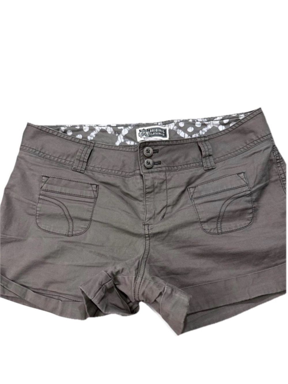Y2K Route 66 Low Rise Brown Grey Mini Shorts Cargo Style Junior 7/8
